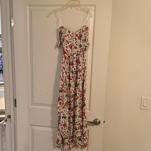 Lush Red and White Floral medium off the shoulder Maxi Dress